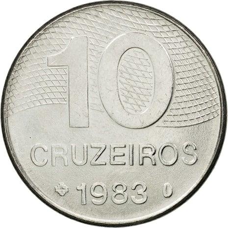 Brazilian 10 Cruzeiros Coin | KM592.1 | Brazil's main roads map | 1980 - 1984