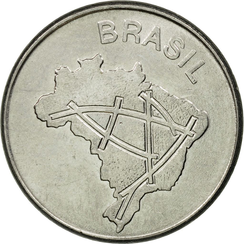 Brazilian 10 Cruzeiros Coin | KM592.1 | Brazil's main roads map | 1980 - 1984