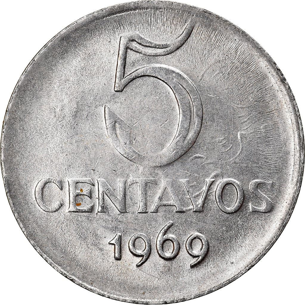 Brazilian 5 Centavos Coin | KM577.2 | Brazil's effigy of Liberty | 1969 - 1975