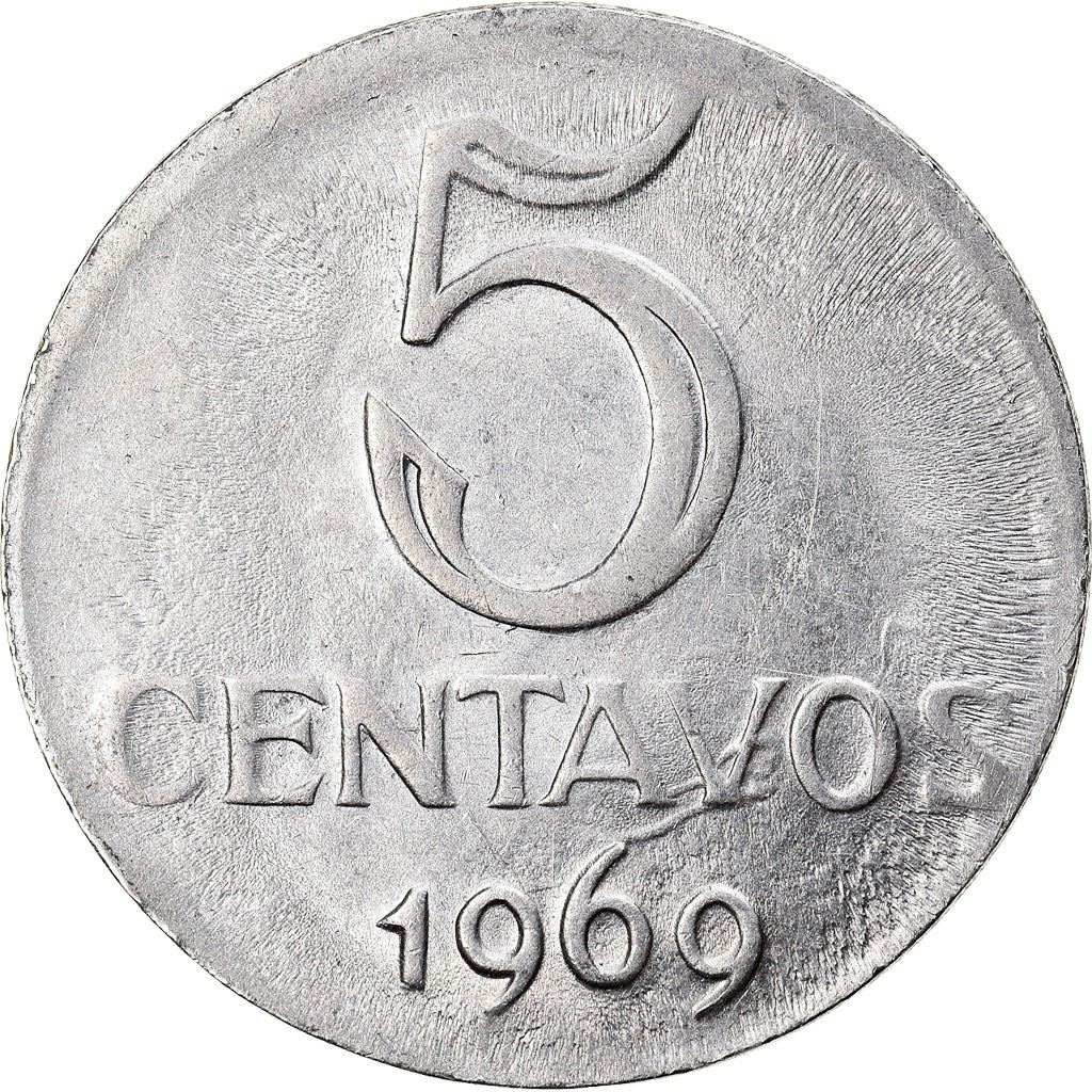 Brazilian 5 Centavos Coin | KM577.2 | Brazil's effigy of Liberty | 1969 - 1975