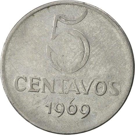 Brazilian 5 Centavos Coin | KM577.2 | Brazil's effigy of Liberty | 1969 - 1975