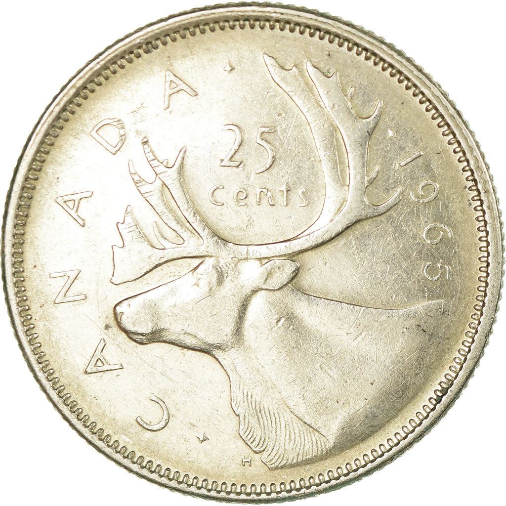 Canada 25 Cents Coin | Queen Elizabeth II | Reindeer | KM62 | 1965 - 1966