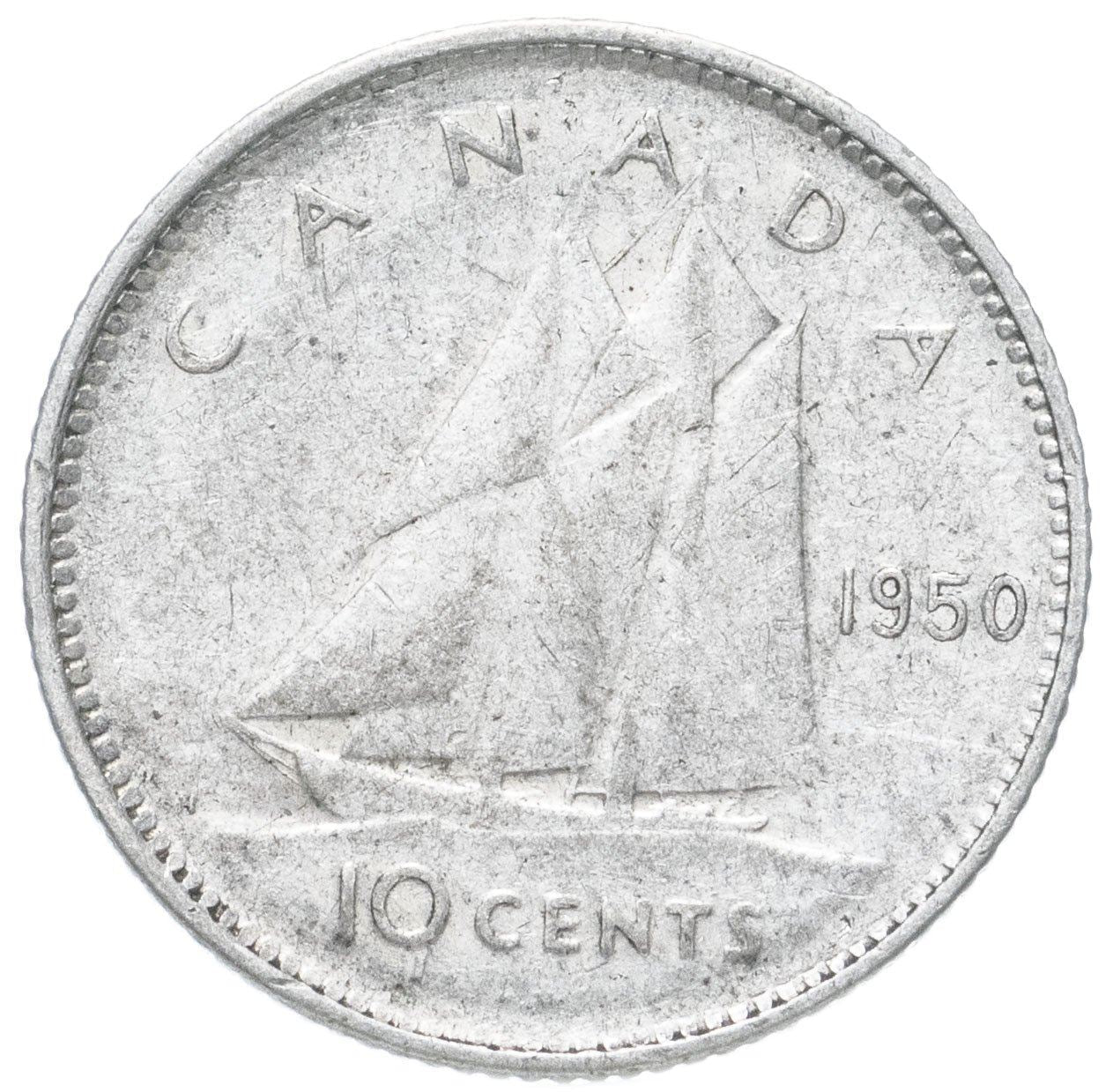 Canada Coin Canadian 10 Cents | King George VI | Bluenose Racing Ship | KM43 | 1948 - 1952