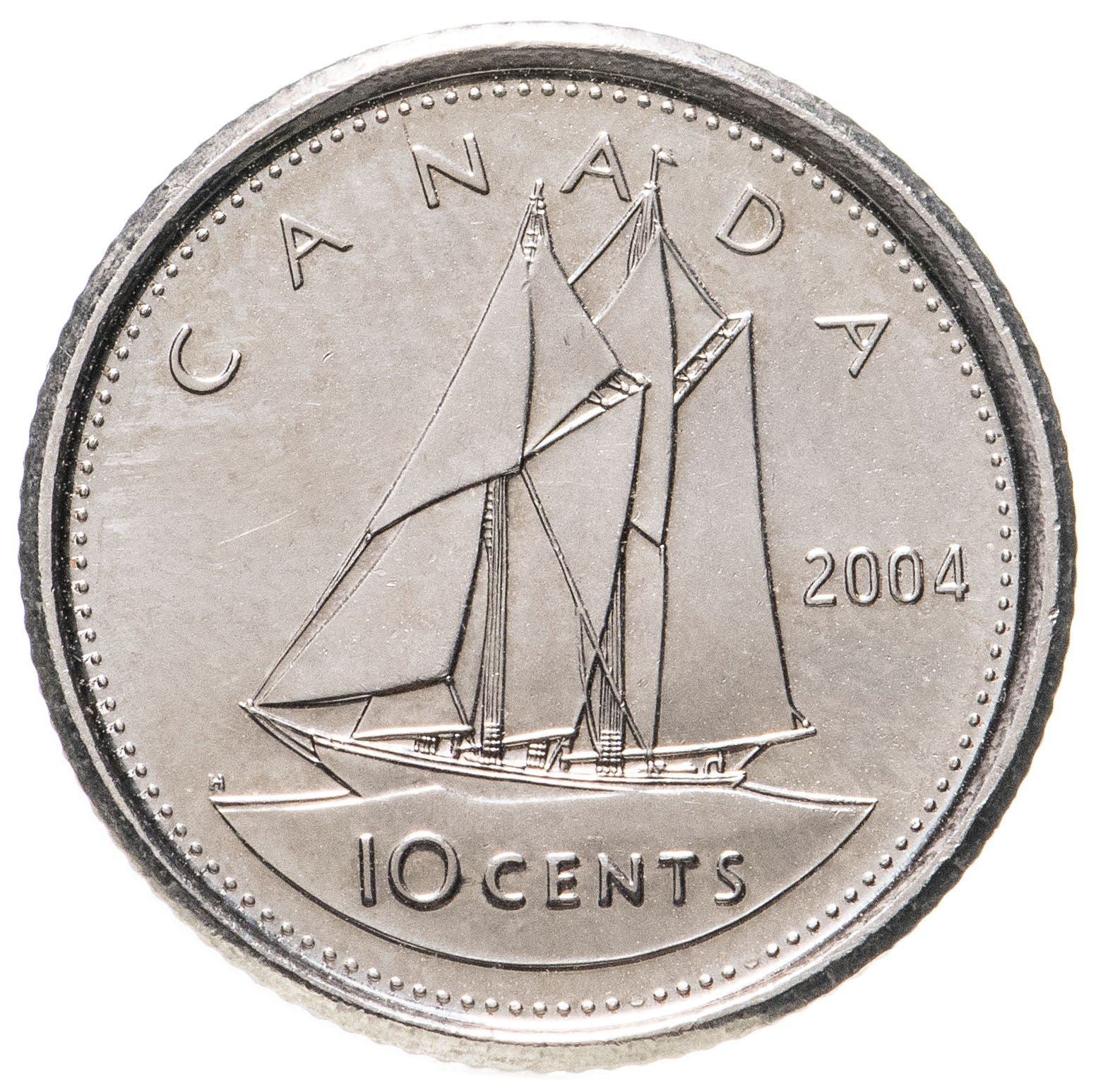 Canada Coin Canadian 10 Cents | Queen Elizabeth II | Bluenose Racing Ship | KM492 | 2003 - 2021