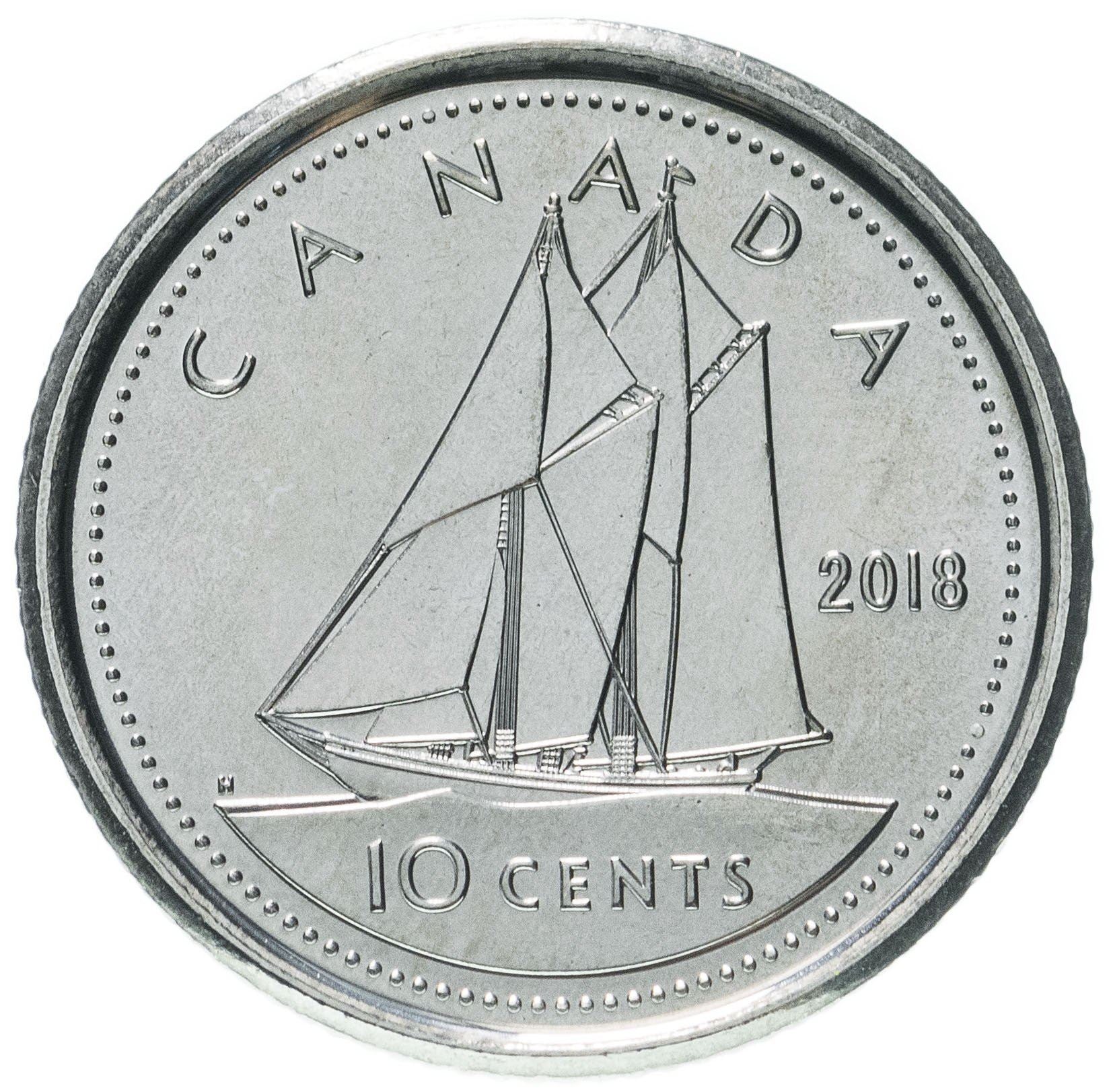 Canada Coin Canadian 10 Cents | Queen Elizabeth II | Bluenose Racing Ship | KM492 | 2003 - 2021