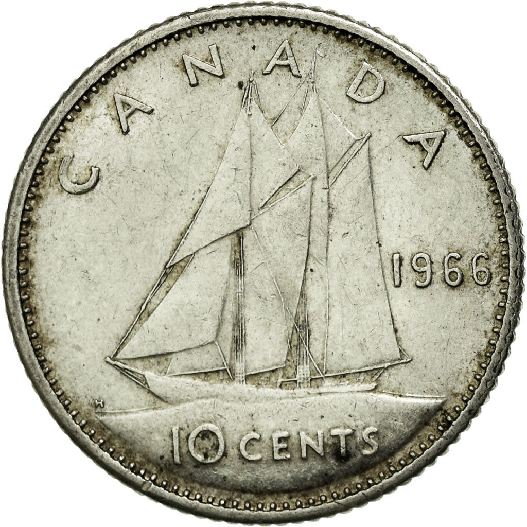 Canada Coin Canadian 10 Cents | Queen Elizabeth II | Bluenose Racing Ship | KM61 | 1965 - 1966