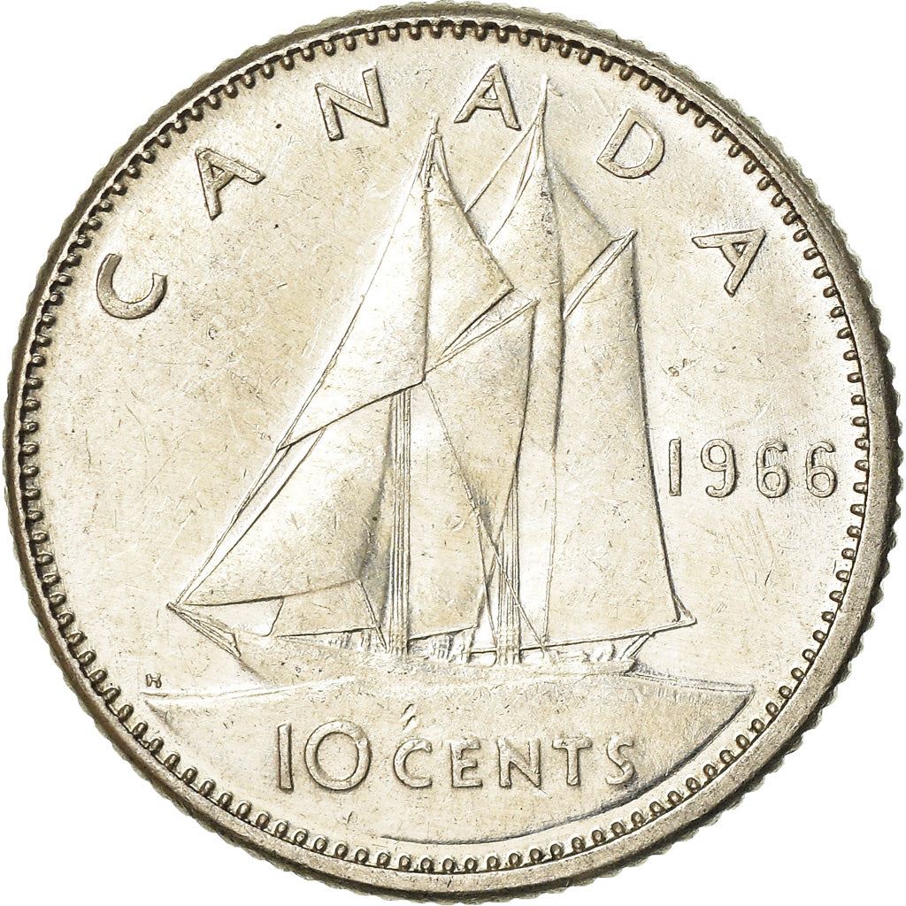 Canada Coin Canadian 10 Cents | Queen Elizabeth II | Bluenose Racing Ship | KM61 | 1965 - 1966