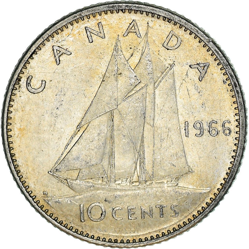 Canada Coin Canadian 10 Cents | Queen Elizabeth II | Bluenose Racing Ship | KM61 | 1965 - 1966