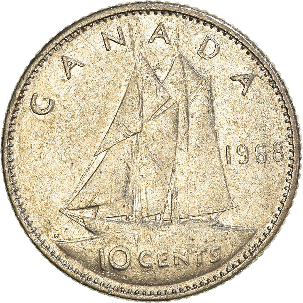 Canada Coin Canadian 10 Cents | Queen Elizabeth II | Bluenose Racing Ship | KM73 | 1968