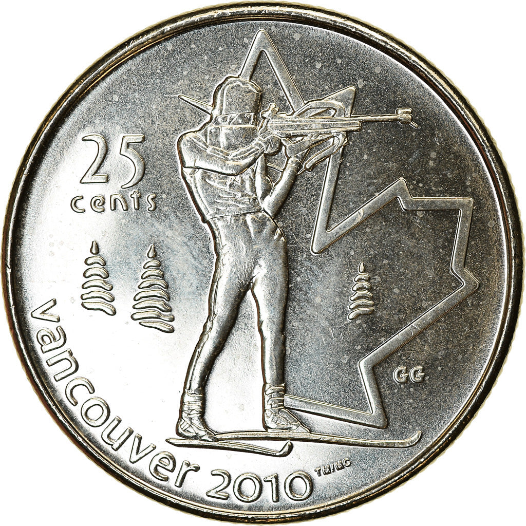 Canada Coin Canadian 25 Cents | Elizabeth II | Biathlon | Maple Leave | KM685 | 2007