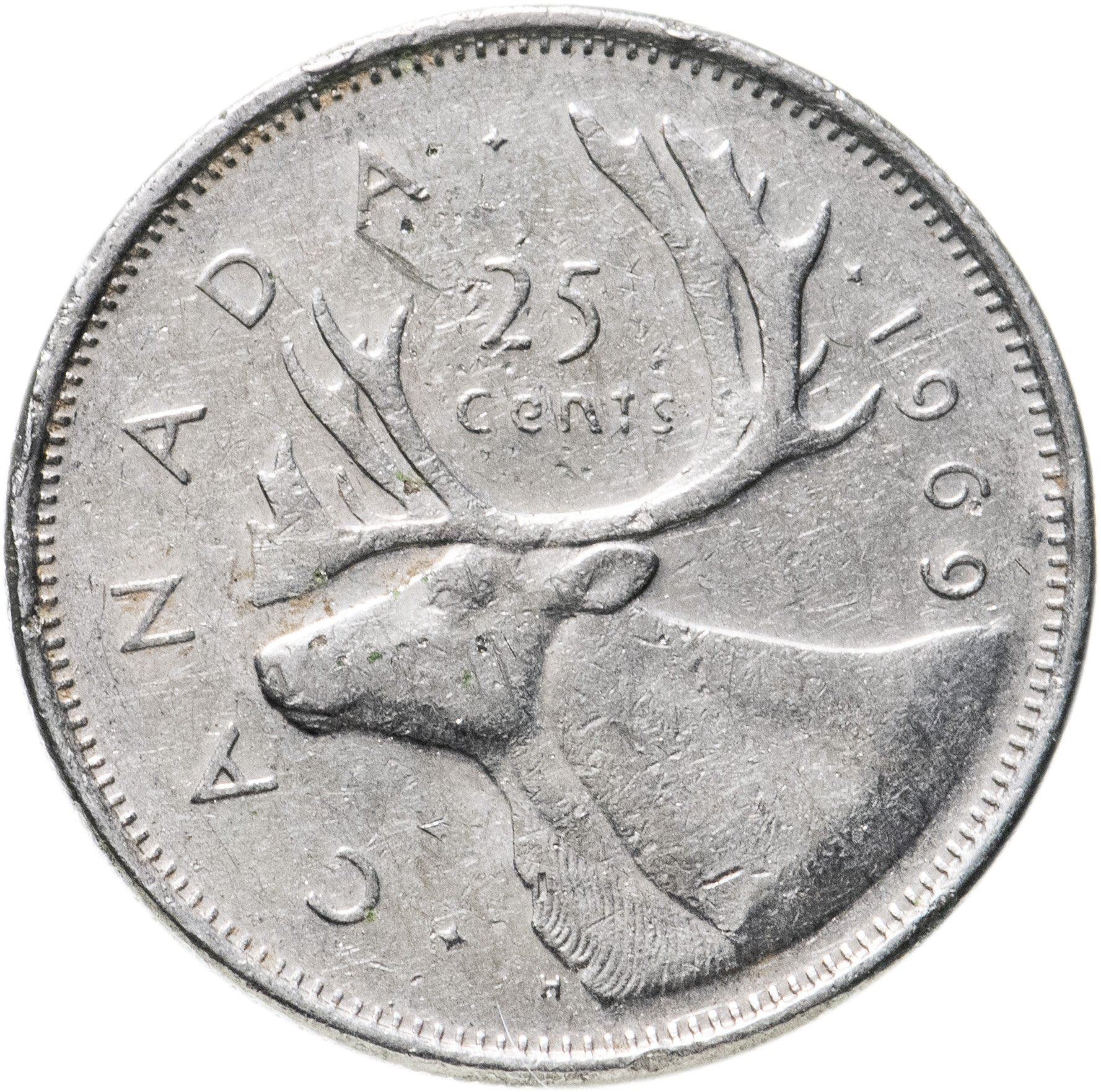 Canada Coin Canadian 25 Cents | Elizabeth II | Reindeer | KM62b | 1968 - 1978