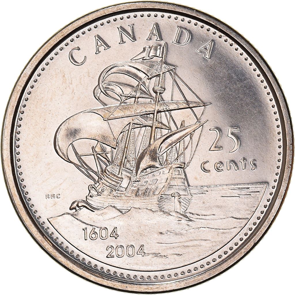 Canada Coin Canadian 25 Cents | Elizabeth II | Saint Croix Island | Sailing Ship | KM628 | 2004