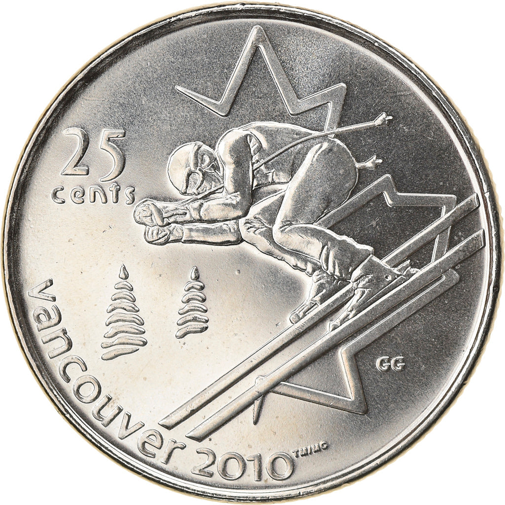 Canada Coin Canadian 25 Cents | Queen Elizabeth II | Alpine skiing | KM686 | 2007 - 2008