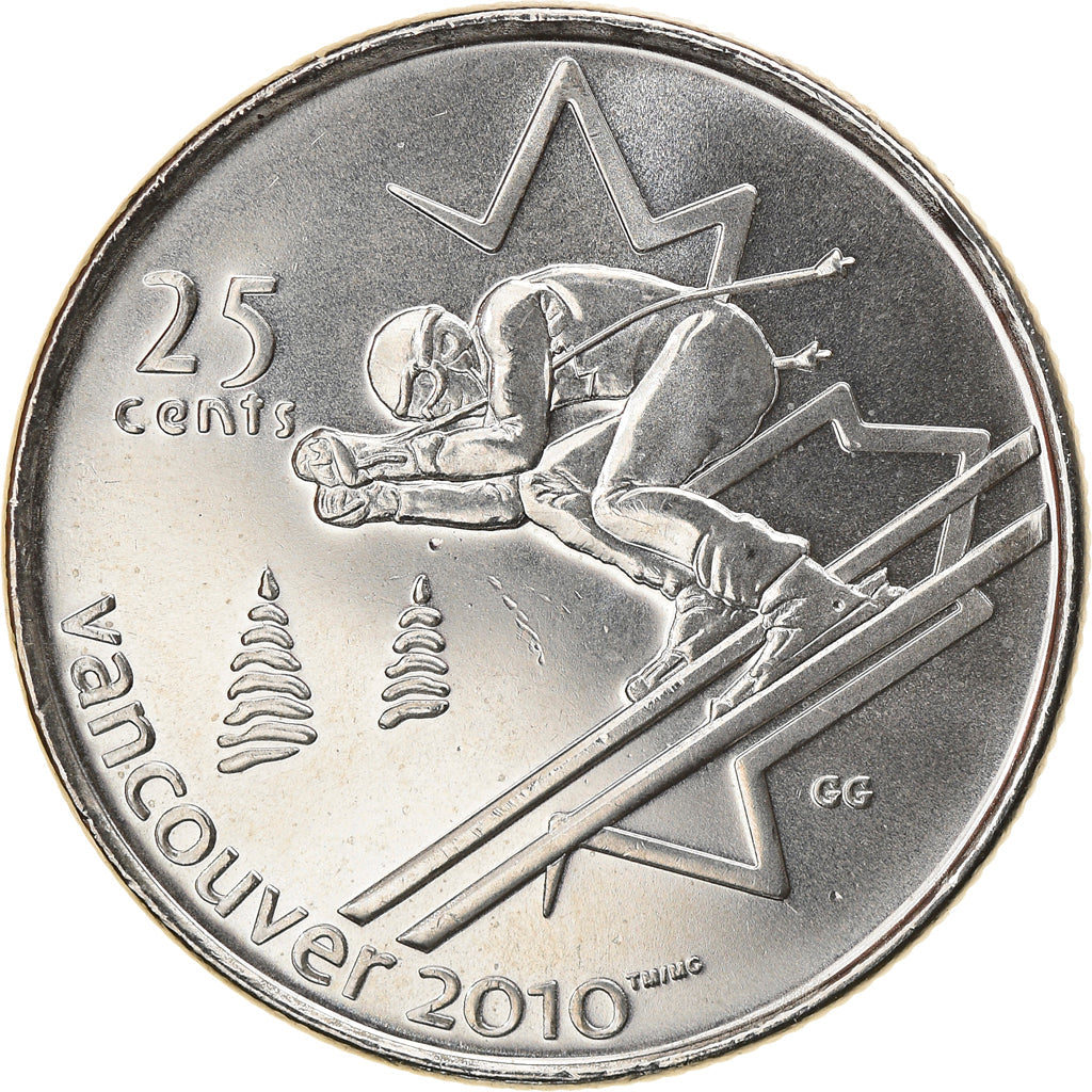 Canada Coin Canadian 25 Cents | Queen Elizabeth II | Alpine skiing | KM686 | 2007 - 2008