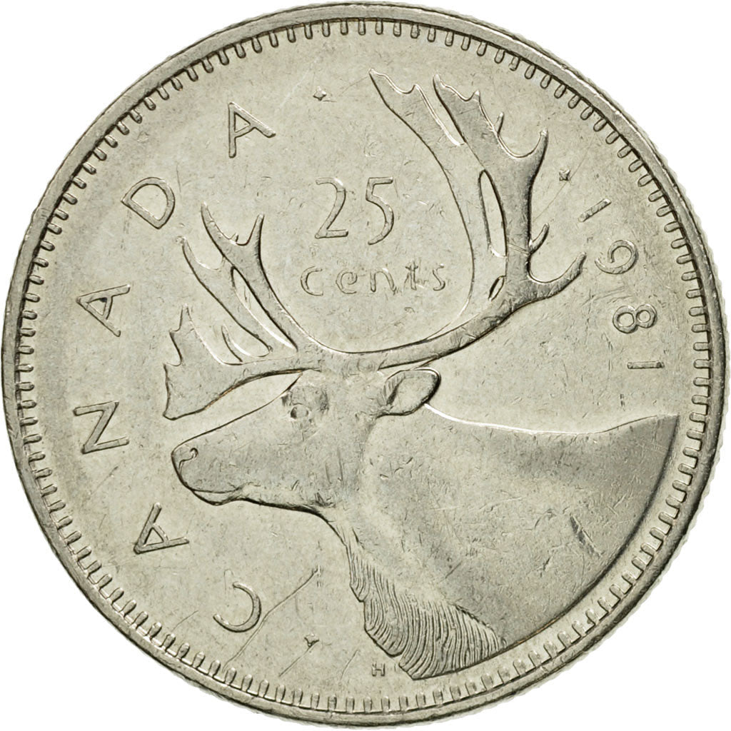 Canada Coin Canadian 25 Cents | Queen Elizabeth II | Reindeer | KM74 | 1979 - 1989