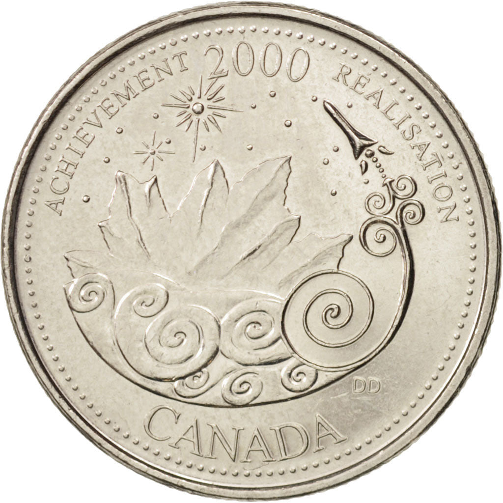 Canada Coin Canadian 25 Cents | Queen Elizabeth II | Space | Rocket | Stars | KM381 | 2000