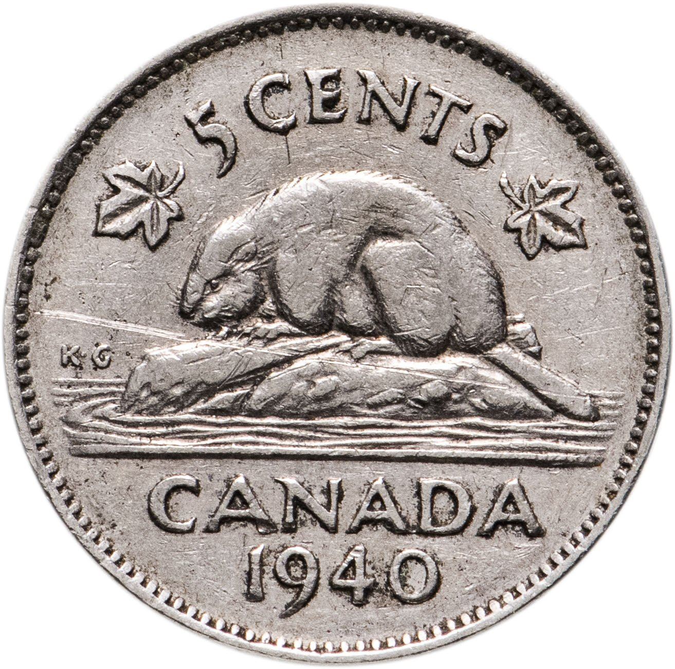 Canada Coin Canadian 5 Cents | King George VI | Beaver | Maple Leave | KM33 | 1937 - 1942