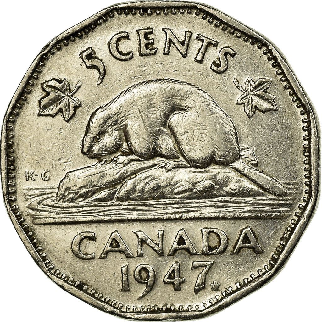 Canada Coin Canadian 5 Cents | King George VI | Beaver | Maple Leave | KM39a | 1946 - 1947