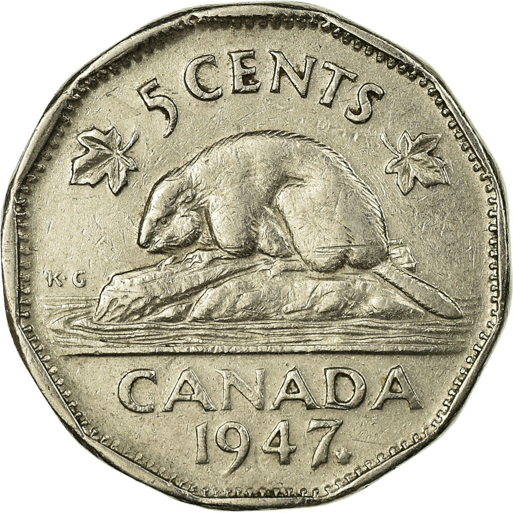 Canada Coin Canadian 5 Cents | King George VI | Beaver | Maple Leave | KM39a | 1946 - 1947