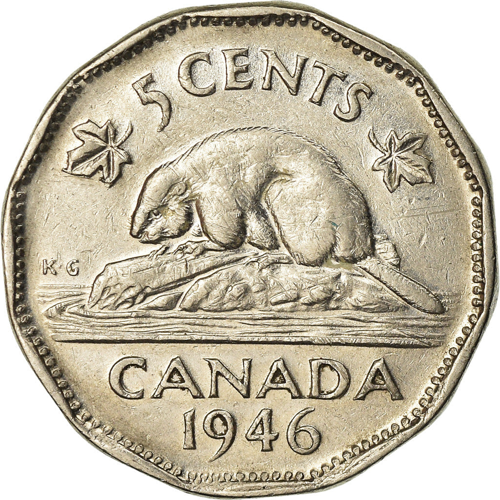 Canada Coin Canadian 5 Cents | King George VI | Beaver | Maple Leave | KM39a | 1946 - 1947