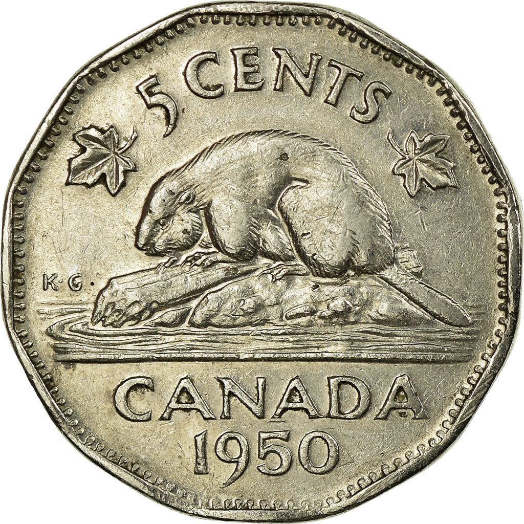 Canada Coin Canadian 5 Cents | King George VI | Beaver | Maple Leave | KM42 | 1948 - 1950