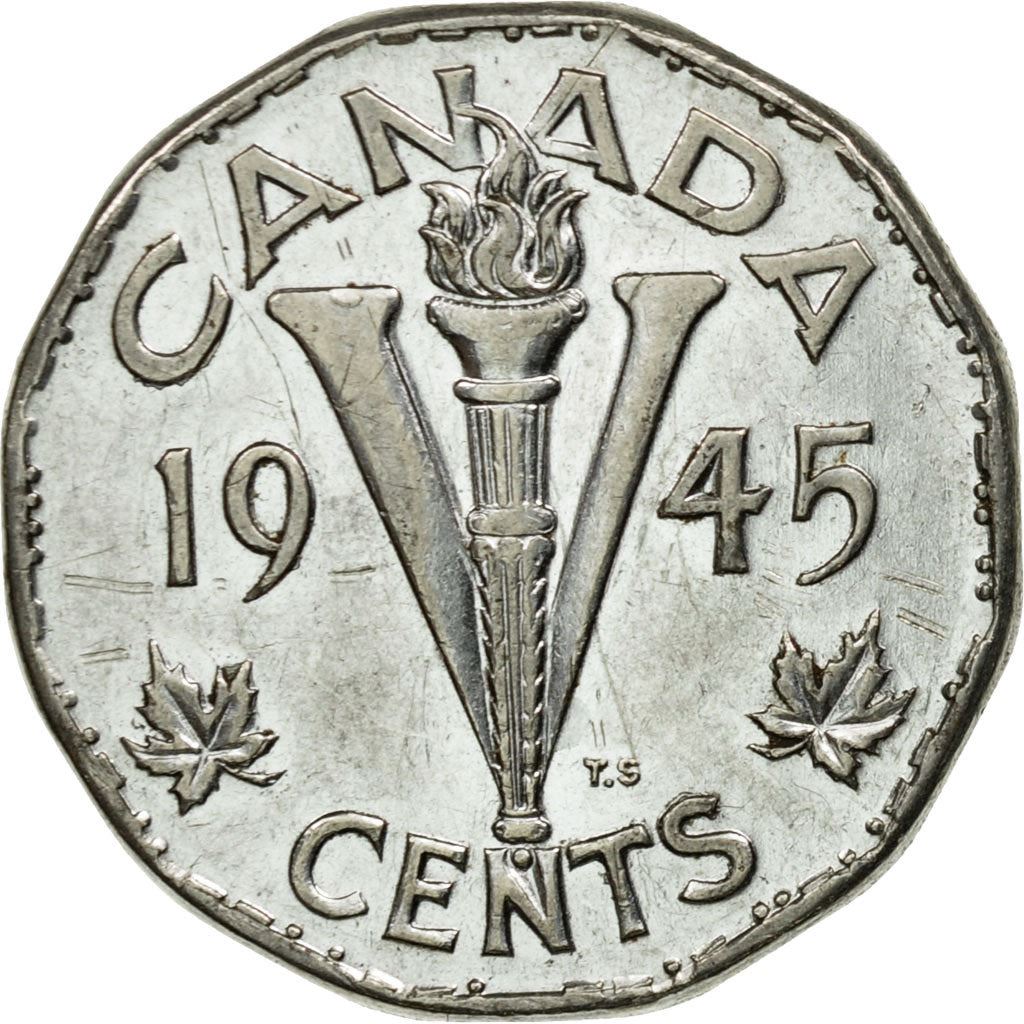 Canada Coin Canadian 5 Cents | King George VI | Torch | KM40a | 1944 - 1945