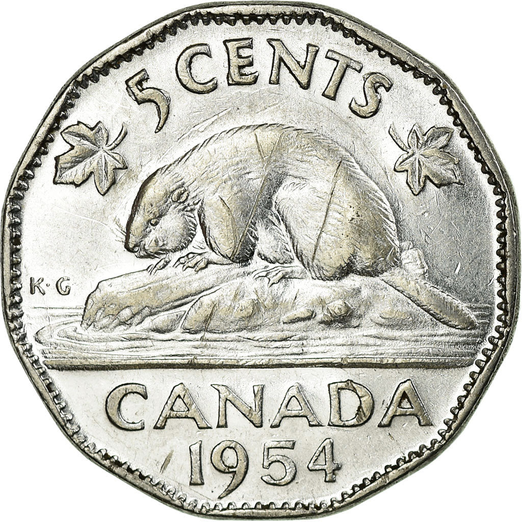 Canada Coin Canadian 5 Cents | Queen Elizabeth II | Beaver | Maple Leave | KM50 | 1953 - 1954