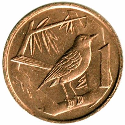 Cayman Islands | 1 Cent Coin | Grand Cayman Thrush | Elizabeth II | Km:87 | 1987 - 1990