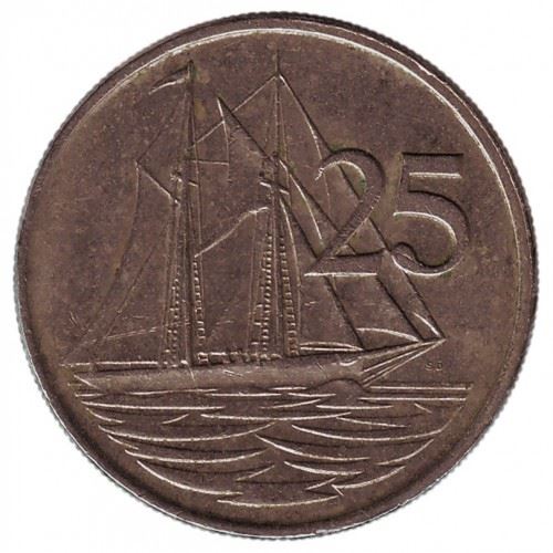 Cayman Islands | 25 Cents Coin | Schooner "Kirk B" | Elizabeth II | Km:4 | 1972 - 1986