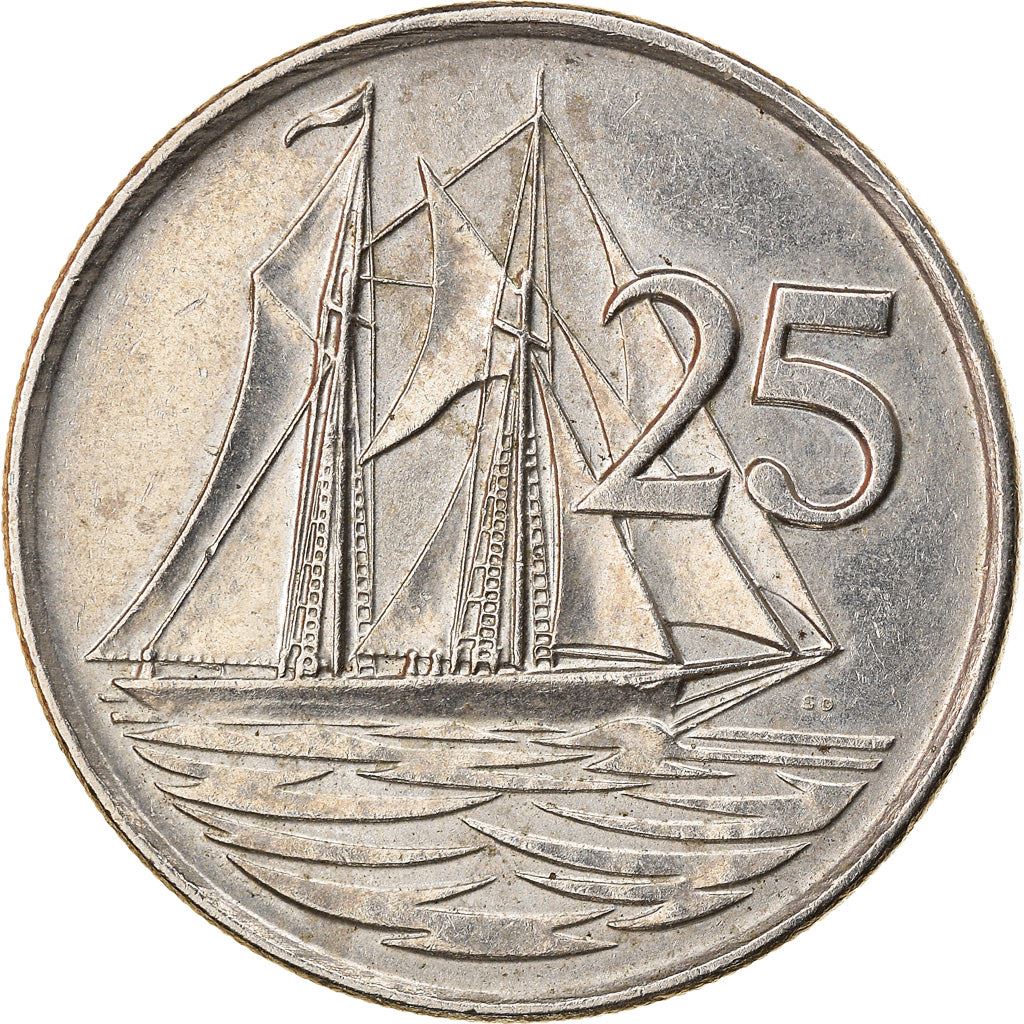 Cayman Islands | 25 Cents Coin | Schooner "Kirk B" | Elizabeth II | Km:90 | 1987 - 1990