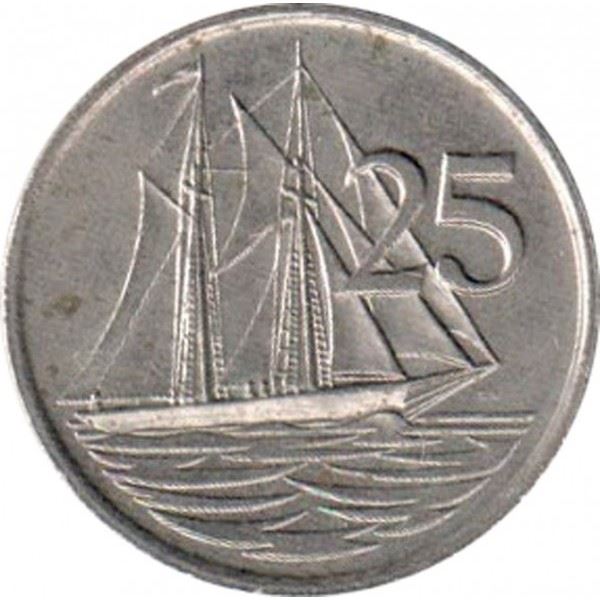 Cayman Islands | 25 Cents Coin | Schooner "Kirk B" | Elizabeth II | Km:90 | 1987 - 1990