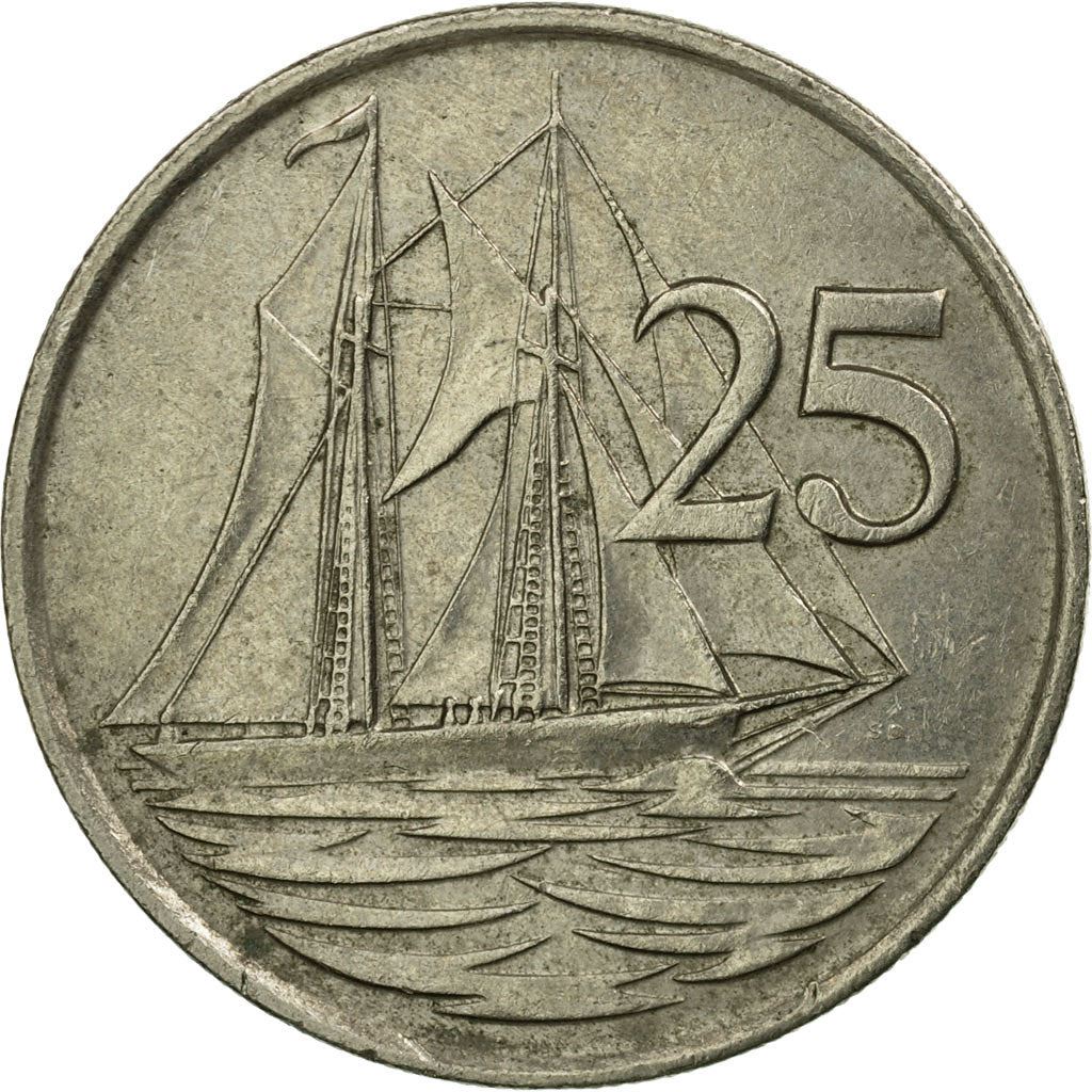 Cayman Islands | 25 Cents Coin | Schooner "Kirk B" | Elizabeth II | Km:90 | 1987 - 1990