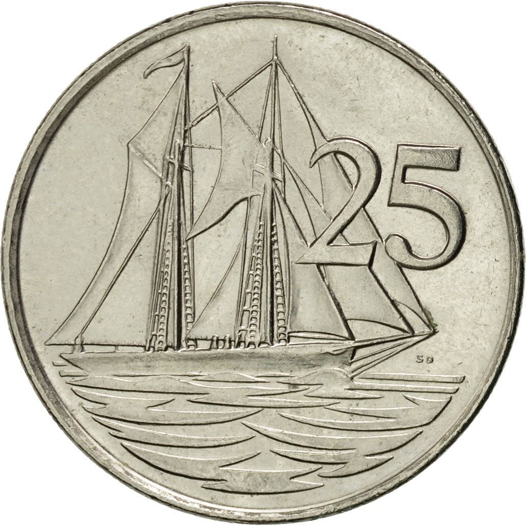 Cayman Islands | 25 Cents Coin | Schooner "Kirk B" | Elizabeth II | Km:90A | 1992 - 1996