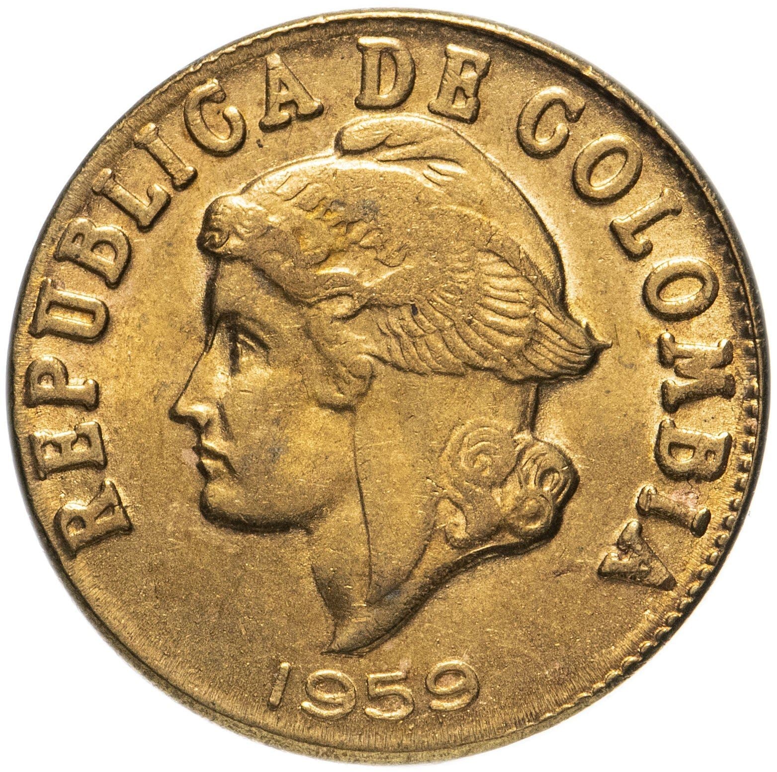 Colombia | 2 Centavos Coin | Winged head | liberty cap | Wreath | 1955 - 1959