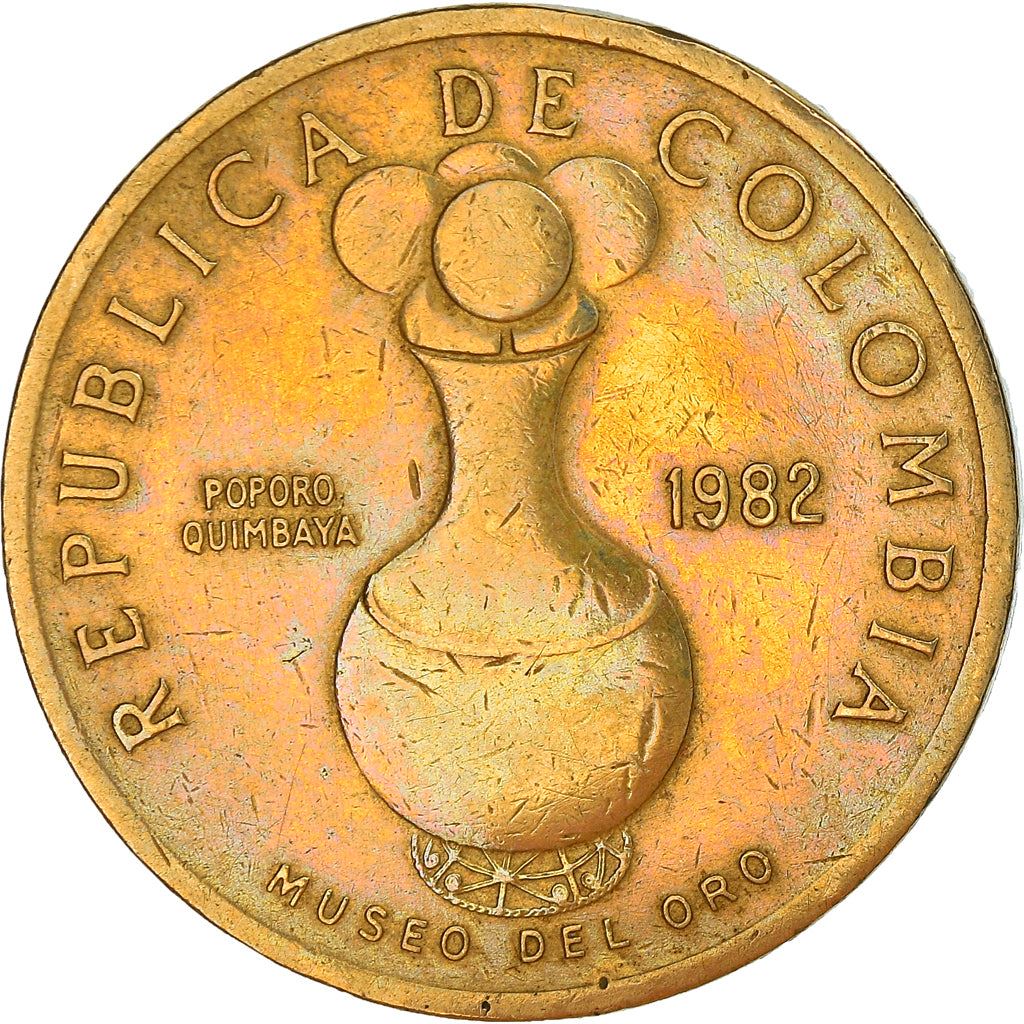 Colombia | 20 Pesos Coin | Poporo Quimbaya | 1982 - 1989