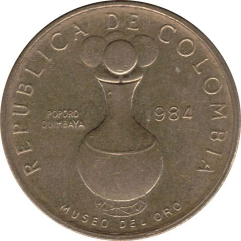 Colombia | 20 Pesos Coin | Poporo Quimbaya | 1982 - 1989