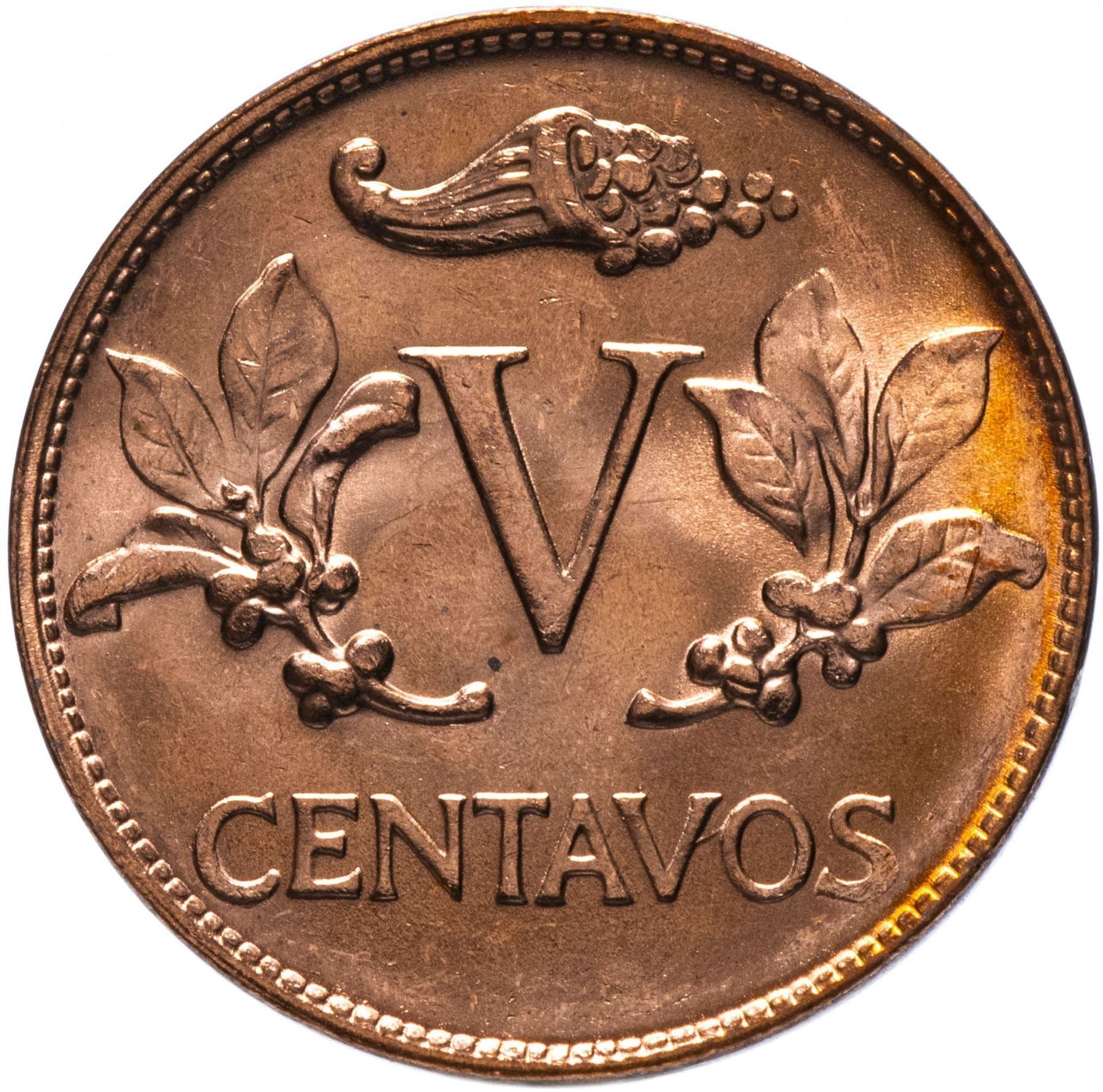 Colombia 5 Centavos Coin | Jacobin liberty cap | Coffee bean sprigs | 1967 - 1979