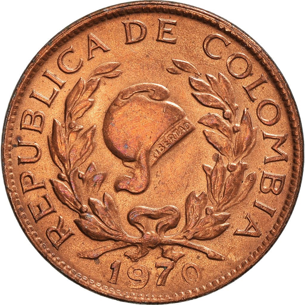 Colombia 5 Centavos Coin | Jacobin liberty cap | Coffee bean sprigs | 1967 - 1979