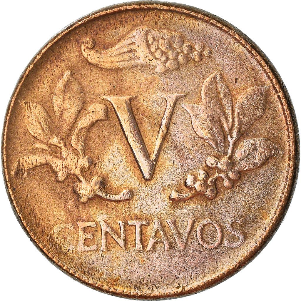 Colombia 5 Centavos Coin | Phrygian Cap | Coffee bean sprigs | 1942 - 1966