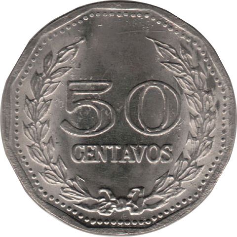 Colombia | 50 Centavos Coin | Francisco de Paula Santander | Wreath | 1970 - 1982