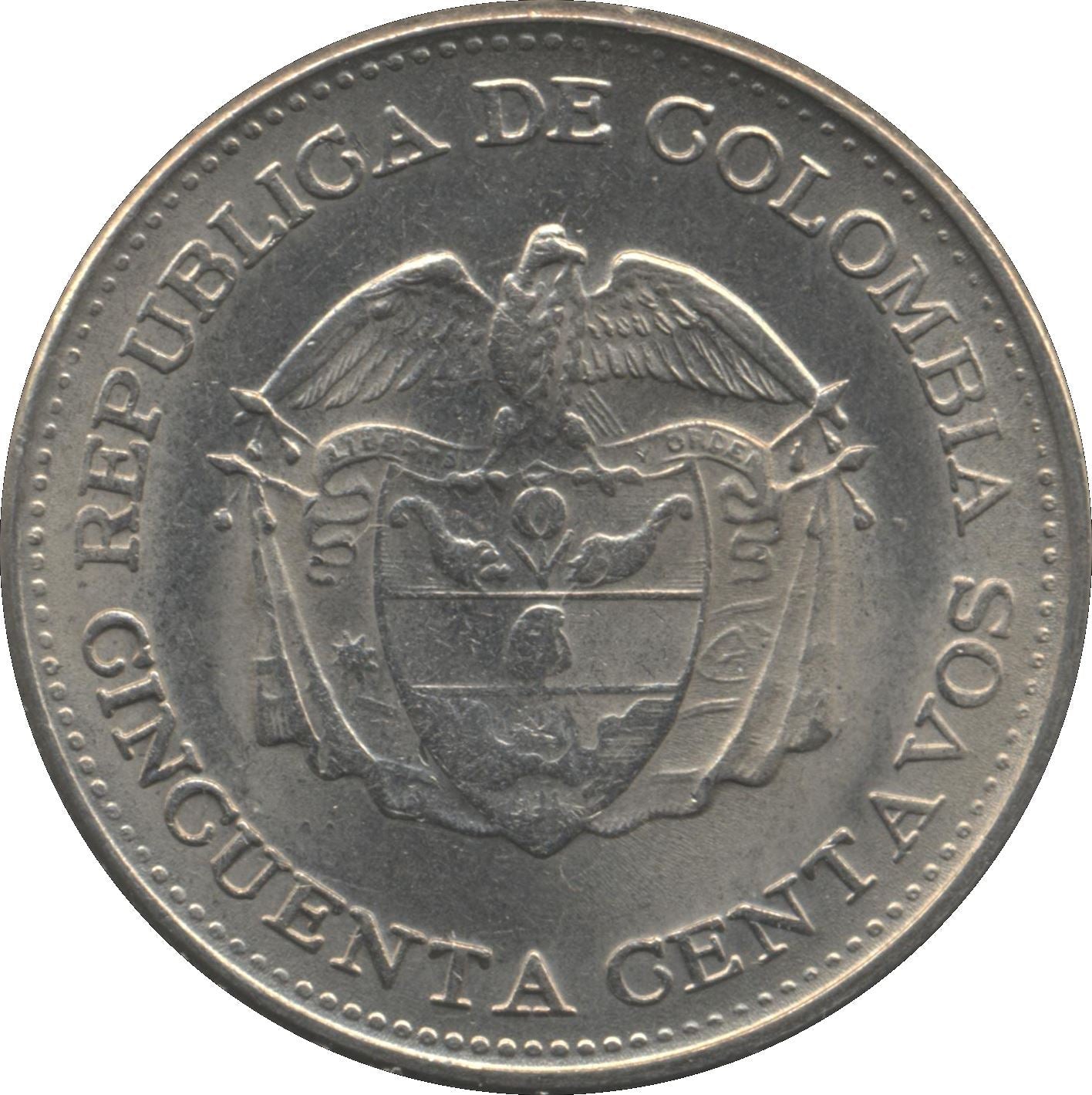 Colombia | 50 Centavos Coin | Simon Bolivar | Condor | 1958 - 1966