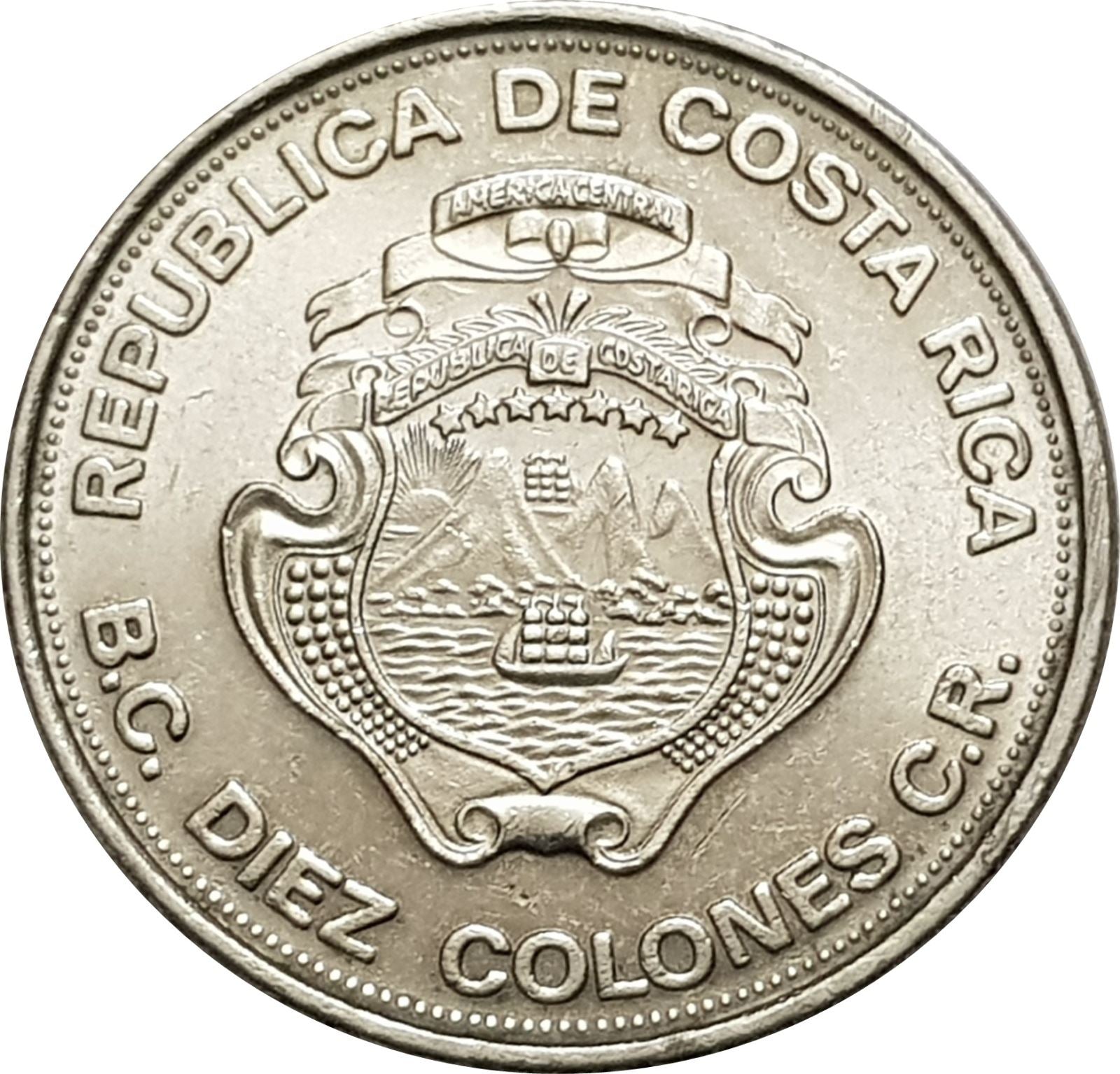 Costa Rica 10 Colones Coin | Tree | Crown | Volcno | KM204 | 1975