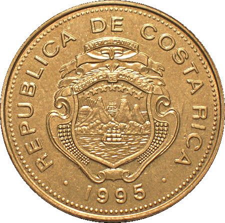 Costa Rica 25 Colones Coin | Stars | Volcno | Ship | Sun | KM229 | 1995