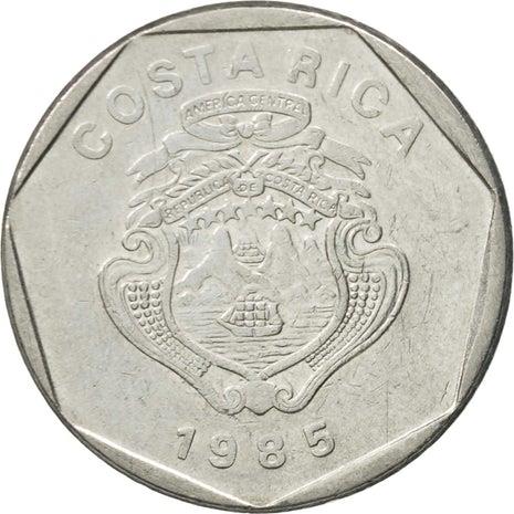 Costa Rica 5 Colones Coin | Stars | Volcno | Ship | Sun | KM214.2 | 1985