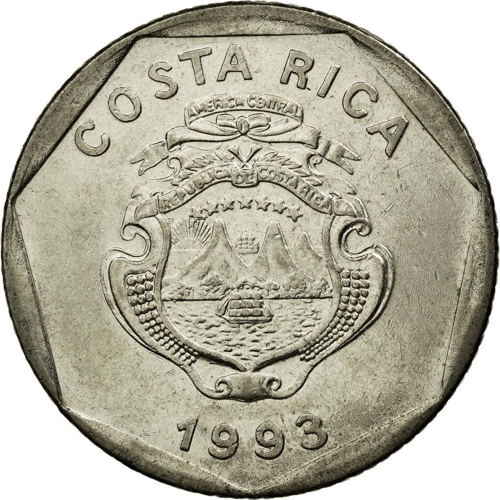 Costa Rica 5 Colones Coin | Stars | Volcno | Ship | Sun | KM214.3 | 1993