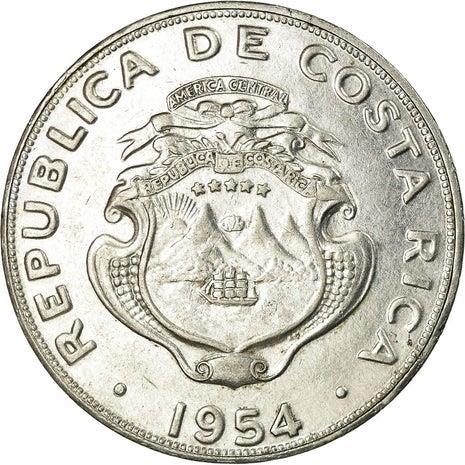 Costa Rica Coin | 1 Colón | Stars | Volcno | Ship | Sun | KM186.1 | 1954