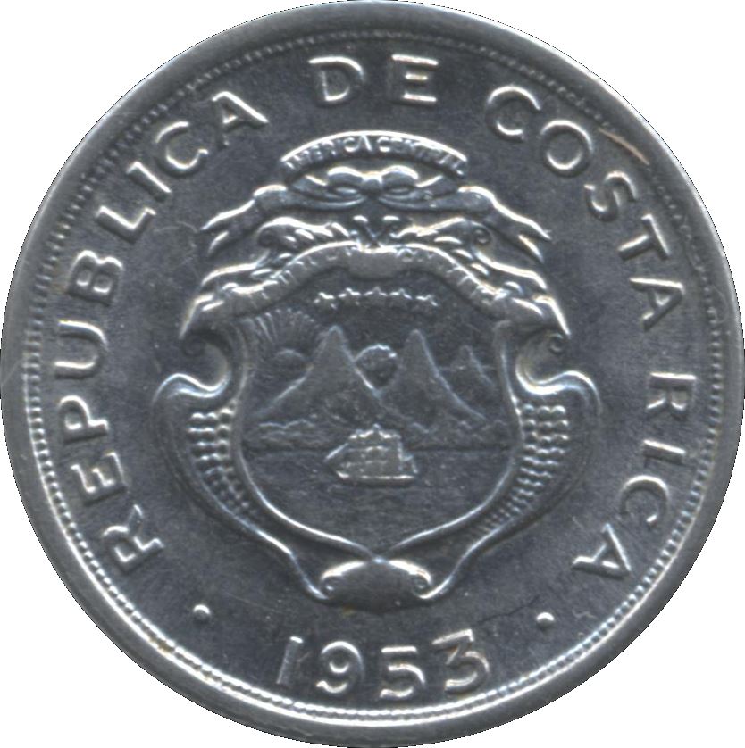 Costa Rica Coin | 10 Céntimos | Stars | Volcno | Ship | Sun | KM185.1a | 1953 - 1967