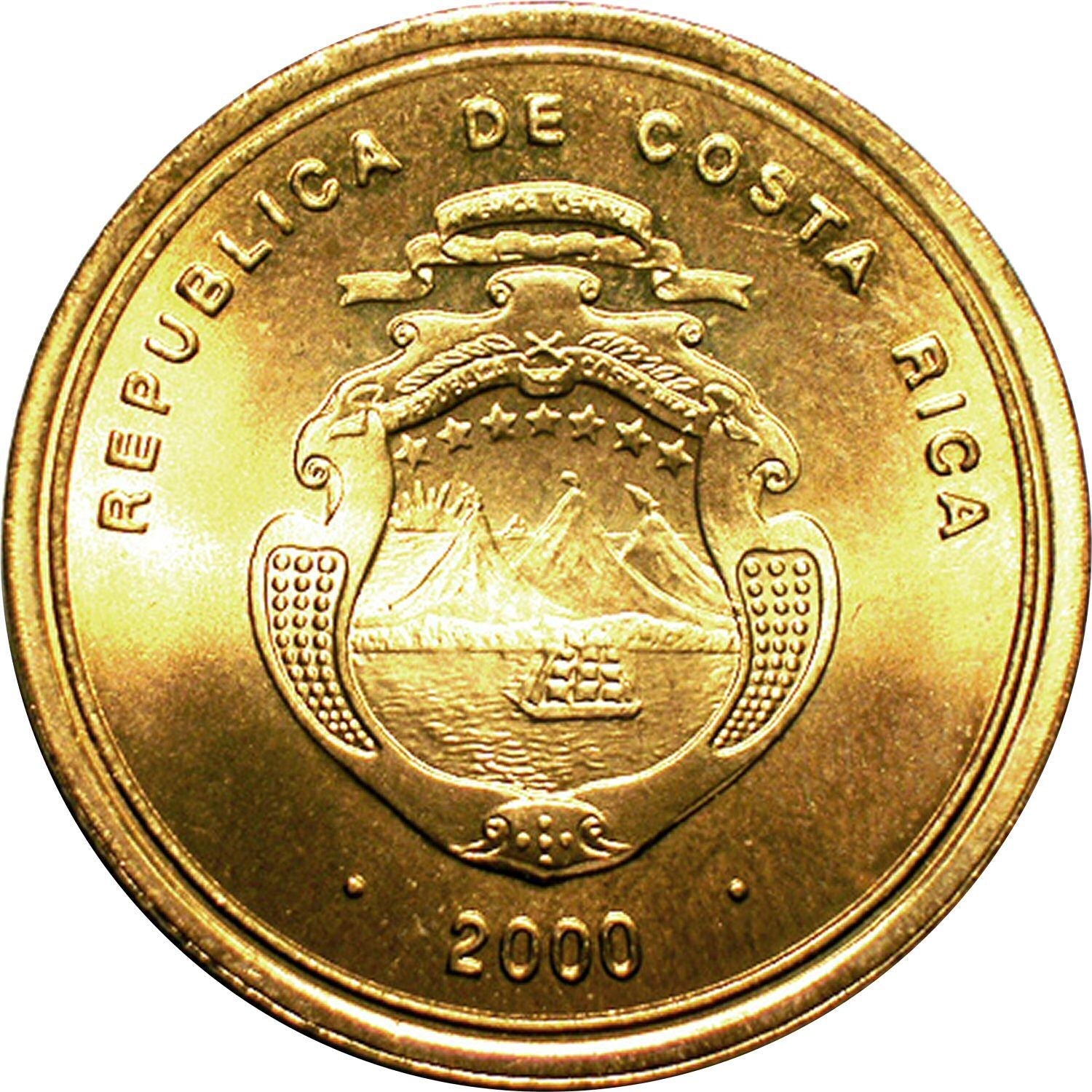 Costa Rica Coin | 100 Colones | Stars | Volcno | Ship | Sun | KM240 | 2000