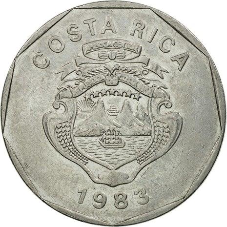 Costa Rica Coin | 20 Colones | Stars | Volcno | Ship | Sun | KM216.1 | 1983