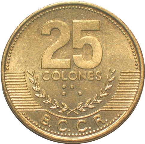 Costa Rica Coin | 25 Colones | Stars | Volcno | Ship | Sun | KM229a | 2001 - 2003